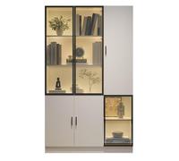 KecDuey Vitrina moderna de cristal con LED, color blanco, madera y aluminio, 120 x 35 x 200 cm, 3 puertas de cristal, armario de vitrina para salón, dormitorio, oficina