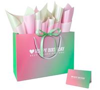 Kecorax Bolsa grande de regalo de cumpleaños de 14 pulgadas, 1 bolsa de regalo grande con cinta, bolsa de regalo de papel portátil con asas para niñas, mujeres, niños, fiesta de cumpleaños (verde