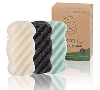 KECUCO Esponjas de baño Konjac de 3 piezas para niños, bebés, bebés, niños pequeños, 100% naturales, esponjas de ducha KONJAC, 3 colores y tamaño extragrande, seguras para pieles grasas, secas, mixtas