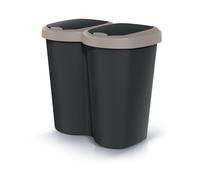 Prosperplast Keden Compacta B Duo Papelera Doble de Plástico 40L, Cubo de Basura Moderno con Dos Tapas Independientes, una Sola Cámara, Clasificación de Residuos para Hogar u Oficina, Marrón/Negro