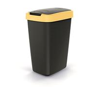 Keden Compacta Q - Cubo de basura con tapa abatible (12 L, plástico), color negro y amarillo claro