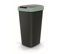 Keden Compacta Q cubo de basura con tapa oscilante y abatible 25L de plástico para separación de residuos, reciclaje, contenedor de residuos (Negro/Verde claro)