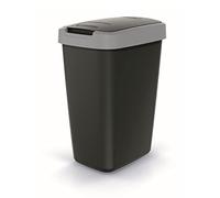 Keden Compacta Q Cubo de basura con tapa oscilante y abatible de 12L, plástico, contenedor de reciclaje, contenedor de residuos (Negro/Gris suave)