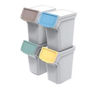 Keden Stackbox Juego de Cubos de Basura para Reciclaje Sistema de Separación de Residuos (4x 20 L, Ceniza)