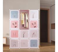Kedia - Armario de plástico, armario modular con puertas, organizador de ropa infantil (110 x 145 x 37 cm, Rosa)