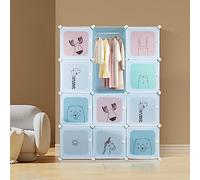 Kedia Armario para niños, armario de dormitorio, armario modular de plástico con puertas, armarios portátiles, armario para niños (110 x 145 x 37 cm azul)