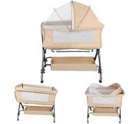 Kedia - Cuna de bebé con mosquitera, cama para bebé y cama de viaje con ruedas, cunas de ajuste de altura, cunas de cododo (104 x 52 x 103 - 115 cm), color beige blanco