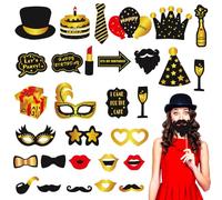 KedidO 30 Piezas Photo Booth Props, Negro y Oro, Fiesta de Cumpleaños y Comunión, Decoración de Fotos, DIY Bodas