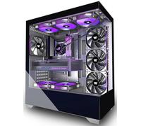KEDIERS Carcasa de ordenador preinstalada 4 × 120 mm, ventilador negro, carcasa ATX Mid Tower PC, carcasa de ordenador con vista panorámica, panel frontal de cristal templado, negro, P4