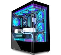 KEDIERS Carcasa de ordenador preinstalada 5 × 120 mm, ventilador negro, carcasa ATX Mid Tower PC, carcasa de ordenador con vista panorámica, panel frontal de cristal templado, negro, P6 ARGB