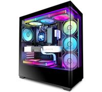 KEDIERS Carcasa de ordenador preinstalada 7 × 120 mm, ventilador negro, carcasa ATX Mid Tower PC, carcasa de ordenador con vista panorámica, panel frontal de cristal templado, negro, P4
