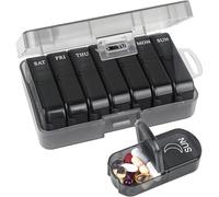 KedioPio Pastillero Semanal, Pastilleros Semanales 2 Tomas AM/PM, Pastillero Diario Pastillero Viaje con 14 Compartimentos Grandes para Guardar Pastillas, Vitaminas y Suplementos, Negro