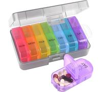 KedioPio Pastillero Semanal, Pastilleros Semanales 2 Tomas AM/PM, Pastillero Diario Pastillero Viaje con 14 Compartimentos Grandes para Guardar Pastillas, Vitaminas y Suplementos, Arcoiris y Negro