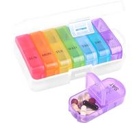 KedioPio Pastillero Semanal, Pastilleros Semanales 2 Tomas, Pastillero Diario Pastillero Viaje con 14 Compartimentos Grandes para Guardar Pastillas, Vitaminas y Suplementos, Arcoiris y Transparente