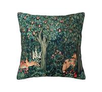 Keebik William Morris - Fundas de Almohada Decorativas de Terciopelo Suave con diseño de Zorros y liebres Azules y Verdes para Exteriores, decoración del hogar, Sala de Estar, Funda de cojín para