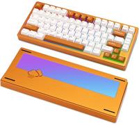 KEEBMONKEY WOBKEY Rainy 75 Teclado mecánico de aluminio con interruptores HMX/JWK, acústica superior, con cable, BT, conectividad inalámbrica 2.4G (Pro Naranja (Vidrio espejado Pesado))