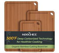 Keechee Tabla de cortar de bambú, tablas de cortar de madera duraderas para cocina con ranuras profundas para jugo y asas integradas, ideal para embutidos y picar para carne, verduras y frutas, regalo