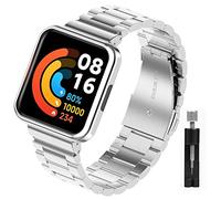Keecuty Correa para Xiaomi Mi Watch 2 Lite/Redmi Watch 2 Correa de metal de acero inoxidable para Xiaomi Mi Watch 2 Lite/Redmi Watch 2 Accesorios marco de metal