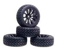 KEEDA Neumáticos de goma de 75mm y ruedas de plástico, neumáticos RC y rueda de 10 radios para 1/10 RC en coche de carretera 1/16 RC Rally Auto HSP 94123 HPI Kyosho Tamiya (negro)