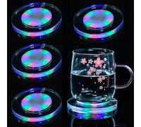 KEEDA Posavasos LED para bebidas, posavasos de acrílico con luz recargable para bar, cóctel, cerveza, bebida, taza de botella luminosa para fiestas, bodas, clubes de bar (paquete de 4 unidades)