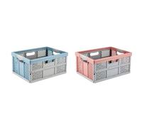 keeeper 2x Robusta Caja Plegable con Mangos Suaves, 48,5 x 35 x 23,5 cm, 32 l, Lea, Azul (Nordic Blue) Robusta Caja Plegable con Mangos Suaves, 48,5 x 35 x 23,5 cm, 32 l, Lea, Rojo