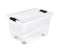 keeeper Caja de almacenamiento con ruedas, tapa y cierre deslizante, 59,5 x 39,5 x 35 cm, 52 l, Konrad, Transparente