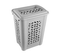 keeeper Cesto para la ropa sucia con tapa abatible, Orificios para dejar pasar el aire, 60 L, Per, Gris Nordic