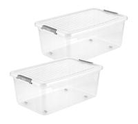 Keeeper contenedor 37 L con tapa y ruedas - pack 2 transparente clips grises