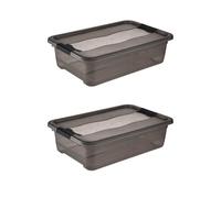 keeeper Cornelia - Caja de almacenaje con tapa y cierre deslizante (2 unidades, 59,5 x 39,5 x 17 cm, 28 L), color gris