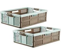 keeeper Lea Pack 2 Cajas robustas Plegables con Asas 32L, Azul/Marron, 32 Litros