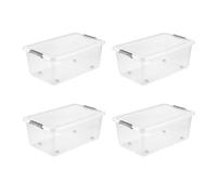 keeeper Leo - Caja de almacenaje con tapa y ruedas, 37 L, 59 x 38 x 24 cm, transparente