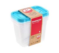 keeeper Set de 3 Fiambreras, 3 x 1 l, 15,5 x 10,5 x 11,5 cm, Fredo Fresh, Azul transparente