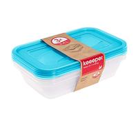 keeeper Set de 3 Fiambreras, 3 x 2,4 l, 29 x 19 x 7 cm, Fredo Fresh, Azul transparente