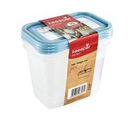 keeeper Set de 3 recipientes de congelación, Tapas con etiquetas reutilizables, 3 x 1 L, 15,5 x 10,5 x 11,5 cm, Mia Magic Ice, Azul Nordic