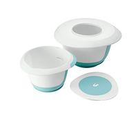 keeeper Set de Cuencos de Mezcla 4 en 1, Con Protección Antisalpicaduras, Rascador de Masa, Ventosa y Superficie Antideslizante, Plástico sin Bisfenol A, Colección Marla, Verde Menta/Blanco