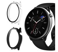 KeeFos 2 Pack Funda Compatible con Amazfit GTR Mini, PC Cubierta Protección con Cristal Templado Protector Pantalla, Protección Completa Funda para Amazfit GTR Mini - Negro+Transparente