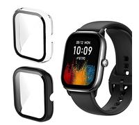 KeeFos 2 Pack Funda Compatible con Amazfit GTS 4 Mini, PC Cubierta Protección con Cristal Templado Protector Pantalla, Protección Completa Funda para Amazfit GTS 4 Mini - Negro+Transparente