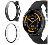 KeeFos 2 Pack Funda Compatible con Garmin Venu 3, PC Cubierta Protección con Cristal Templado Protector Pantalla, Protección Completa Funda para Garmin Venu 3 - Negro+Transparente