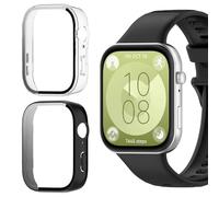 KeeFos 2 Pack Funda Compatible con Huawei Watch Fit 3, PC Cubierta Protección con Cristal Templado Protector Pantalla, Anti-Rasguños Funda para Huawei Watch Fit 3 - Negro+Transparente