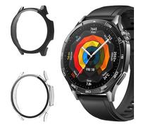 KeeFos 2 Pack Funda Compatible con Huawei Watch GT 5 46mm, PC Cubierta Protección con Cristal Templado Protector Pantalla, Anti-Rasguños Funda para Huawei Watch GT 5 46mm - Negro+Transparente