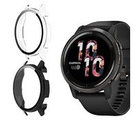 KeeFos [2 Pack Protector Funda Compatible con Garmin Venu 2, 9H Anti-rasguños, PC Protector de Pantalla Funda [con Cristal Templado] para Garmin Venu 2 (Negro + Transparente)