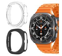 KeeFos 2-Pack Protector Funda Compatible con Samsung Galaxy Watch Ultra, 9H Anti-Rasguños, PC Protector de Pantalla Funda con 9H Cristal Templado para Samsung Galaxy Watch Ultra(Negro+Transparente)