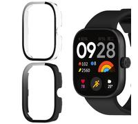 KeeFos 2-Pack Protector Funda Compatible con Xiaomi Redmi Watch 4, 9H Anti-Rasguños, PC Protector de Pantalla Funda con 9H Cristal Templado para Xiaomi Redmi Watch 4(Negro+Transparente)