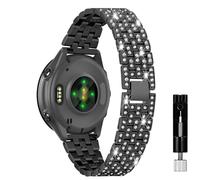 KeeFos 20mm Correa Compatible con Garmin Forerunner 570 42mm/165/245/645/Approach S50/S44/S42/Vivoactive 6/Vivoactive 5/Venu Sq 2/Sq/Venu 2 Plus, Brillante Pulsera con Pedrería de Metal - Negro