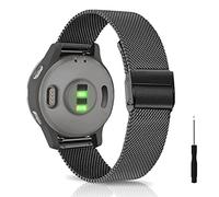 KeeFos 20mm Metal Correa Compatible Con Garmin Forerunner 570 42mm/165/245/645/Approach S50/S44/Vivoactive 6/5/Venu Sq 2/Venu 2 Plus, Correas de Hombres y Mujeres - Negro