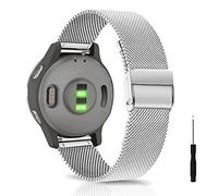 KeeFos 20mm Metal Correa Compatible Con Garmin Forerunner 570 42mm/165/245/645/Approach S50/S44/Vivoactive 6/5/Venu Sq 2/Venu 2 Plus, Correas de Hombres y Mujeres - Plata
