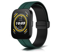 KeeFos Correa Compatible Con Amazfit Active Max/Balance 2/Balance/Bip 6/Bip 5/GTR 4/GTR 3 Pro/GTR 3/Cheetah Pro/Cheetah, Pulsera de Silicona de Hebilla Magnética - Verde/Negro