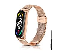 KeeFos Metal Correa Compatible Con Xiaomi Smart Band 7, Pulseras de Repuesto Metal, Correas de Hombres y Mujeres para Xiaomi Mi Band 7 - Oro Rosa
