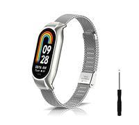 KeeFos Metal Correa Compatible Con Xiaomi Smart Band 8, Pulseras de Repuesto Metal, Correas de Hombres y Mujeres para Xiaomi Mi Band 8 - Plata