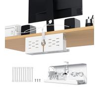 KEEGH Bandeja de gestión de cables para debajo del escritorio, 16 pulgadas, sin taladro, capacidad de actualización, organizador de cables de montaje con abrazadera/tornillo, bandeja para ordenar